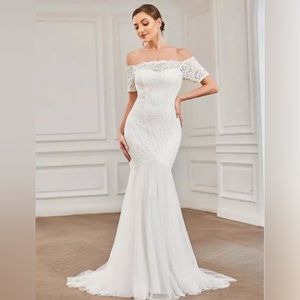 New Short Sleeve Mermaid Floor Length Wedding Dress